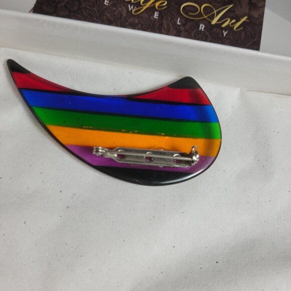 Lucite Sandwich Modernistic Brooch Arco Iris Design Amazing Craftsmanship - Picture 4 of 5